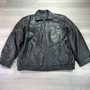 Joseph & Feiss Leather Jacket Mens 2XLT Black Lambskin‎ Zip Bomber Quilted Lined